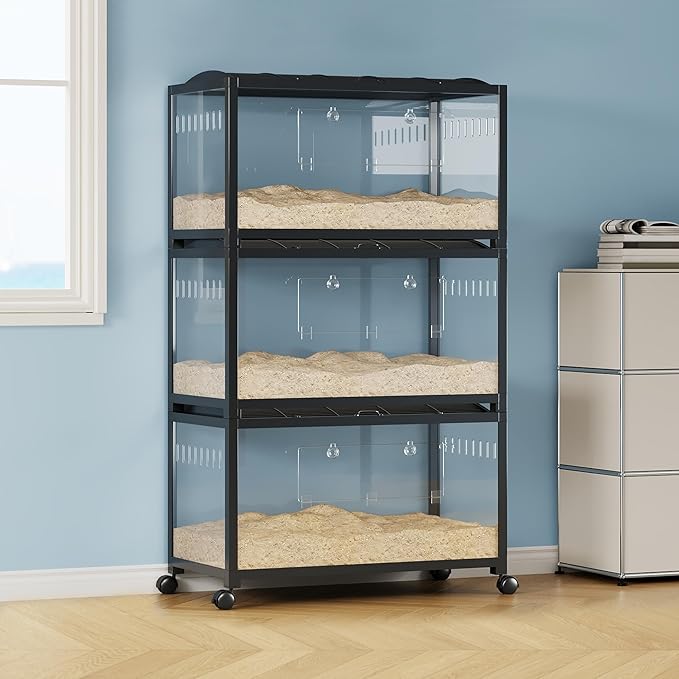 Large Metal Hamster Enclosure Rat Cage with 360 Viewing Acrylic Sides, Ventilated Front Door &amp; Openable Top, Portable Hamster Tank for Guinea Pig, Chinchilla, Gerbil, 37.8&