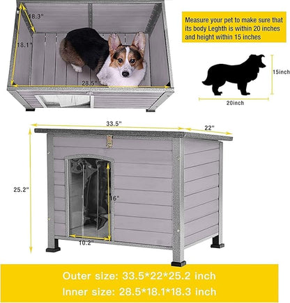 Aivituvin Dog House Outdoor Indoor Weatherproof Dog House for Small &amp; Medium &amp; Large Dogs with Unique All-Around Iron Frame＆Raised Feet（Grey）
