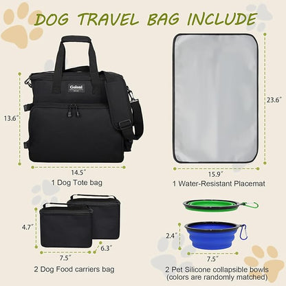 Dog Travel Bag Airline Approved–Pet Travel Tote with Collapsible Bowls,Food Containers &amp; Feeding Mat–Multi-Pocket Organizer for Dogs &amp; Cats, Durable &amp; Water-Resistant for Hiking,Trips,Outdoors