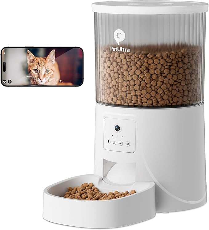 Automatic Cat Feeder with Camera - 2.4GHz APP - Controlled Cat Food Dispenser- Features HD Video for Indoor Use, Easy Setup &amp; Cleaning, 2 - Way Audio, and a Desiccant Bag to Keep Food Fresh