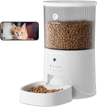 Automatic Cat Feeder with Camera - 2.4GHz APP - Controlled Cat Food Dispenser- Features HD Video for Indoor Use, Easy Setup &amp; Cleaning, 2 - Way Audio, and a Desiccant Bag to Keep Food Fresh