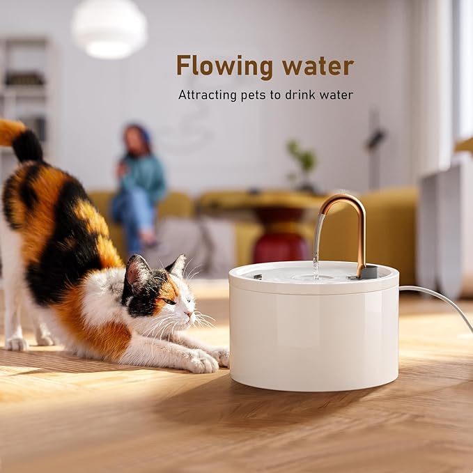 DOOOB Ceramic Cat Water Fountain, 2.1L/71oz Ceramic Cat Fountain, Automatic Ceramic Water Fountain for Cats, Pet Water Fountain with Ultra-Quiet Pump and 3 Filters &amp; 3 Sponges (White)