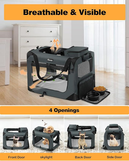Extra Large Dog Crate with 2 Foldable Bowl, 40 Inch Collapsible Travel Dog Crate Kennel with Soft Blanket for Medium Dogs,Indoor &amp; Outdoor (40" L x 27" W x 27" H, Grey)