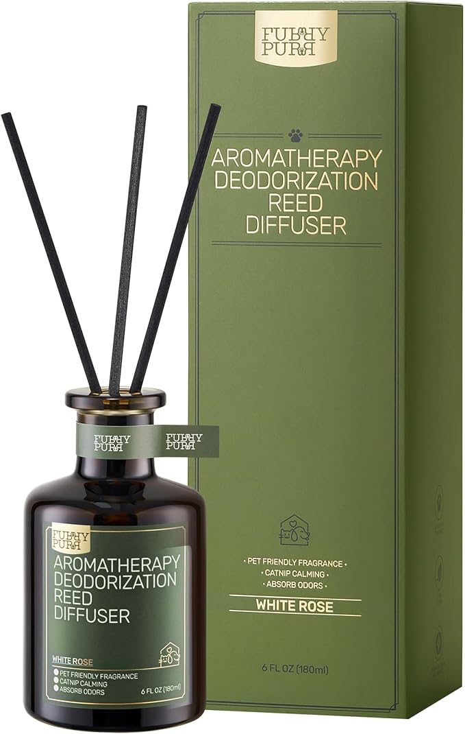 Reed Diffuser for Pet Odor Elimination, White Rose, Non-Toxic &amp; Pet-Friendly Air Freshening, 6 Oz