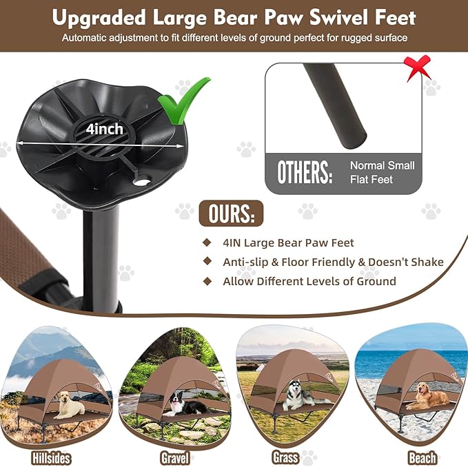 Upgraded Elevated Dog Bed with Canopy, Portable Raised Outdoor Dog Bed with Stable Anti-Slip Feet, Wider Shade Pet Bed Cot, Raised Dog Beds for Large Dogs Camping, Indoor &amp; Outdoor Use