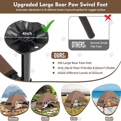 Upgraded Elevated Dog Bed with Canopy, Portable Raised Outdoor Dog Bed with Stable Anti-Slip Feet, Wider Shade Pet Bed Cot, Raised Dog Beds for Large Dogs Camping, Indoor &amp; Outdoor Use