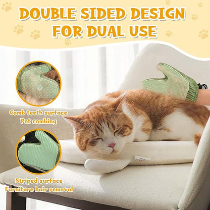 Pet Hair Removal Glove,2025 New All-in-One Grooming Mist Pet Hair Remover Gloves, Pet Hair Remover Glove for Cats &amp; Dogs,Double-Sided Reusable Gloves for Couch, Clothing,Carpet (Green)