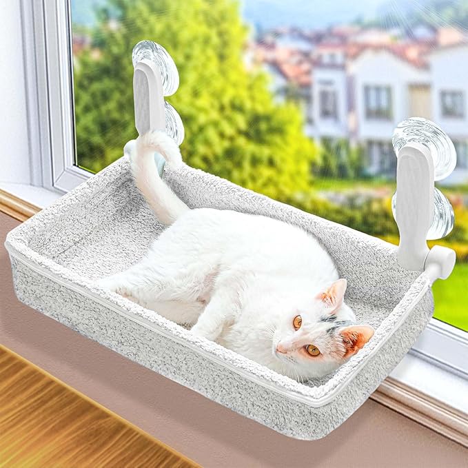 Cat Window Perch &amp; Hammock - Exquisite Sofa Fabric, Safe &amp; Comfortable Design with 4 Strong Suction Cups - Ideal for Large Cats (High Grade Gray, Large)
