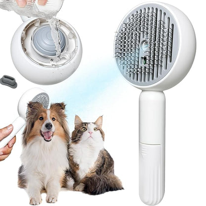 3-in-1 Steam Brush for Cats &amp; Dogs – Hair Removal Comb with One-Click Release &amp; Water Spray – Grooming Brush for Shedding, Long/Short Hair (white brushs-grey)