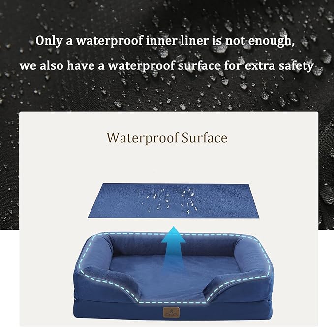 Bedfolks Orthopedic Dog Bed Extra Small, Waterproof Dog Sofa Bed for Small Dogs &amp; Cats, Egg Foam Pet Couch Bed with Removable Washable Cover and Nonslip Bottom, Navy Blue
