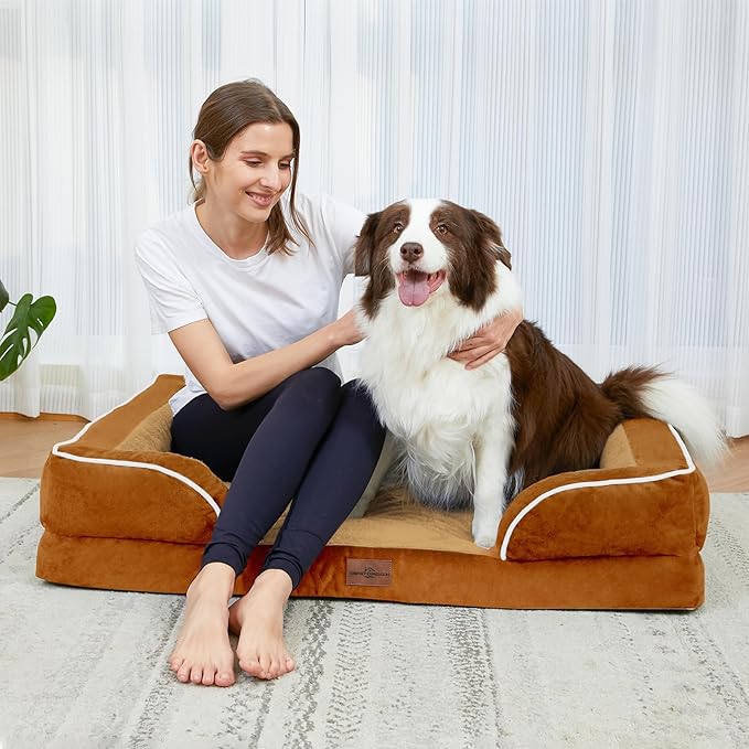 Comfort Expression Small Dog Beds Waterproof Orthopedic Foam Dog Sofa Beds for Medium Dogs Comfy Pet Bed with Washable Removable Cover &amp; Non-Slip Bottom(Small,Caramel)