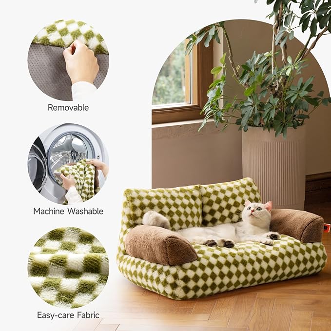 MEWOOFUN Cat Bed for Indoor Cats, Washable Dog Beds for Small Medium Dogs &amp; Cats, Fluffy Cat Couch with Non-Slip Bottom (Green, 26.0" L X 19.0" W X 13.0" Th)