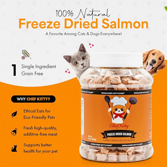 Freeze-Dried Salmon Treats for Cats &amp; Dogs – 100% Wild Caught, Single Ingredient, High-Protein, Healthy Snack – No Additives or Preservatives – 5.3oz - Inspected &amp; Tested in USA