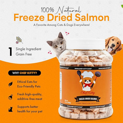 Freeze-Dried Salmon Treats for Cats &amp; Dogs – 100% Wild Caught, Single Ingredient, High-Protein, Healthy Snack – No Additives or Preservatives – 5.3oz - Inspected &amp; Tested in USA