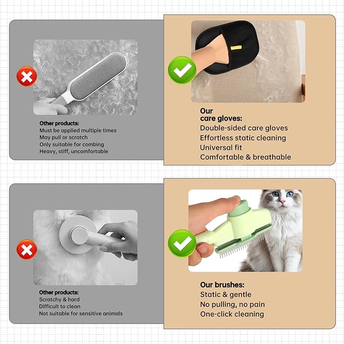 Flea Comb and Pet Hair Removal Glove for Cats &amp; Dogs Brush for Shedding Pet Hair Removal Comb with Long &amp; Short Stainless Steel Teeth for Deshedding &amp; Clothing/Couch/Furniture/Carpet/Car Seat