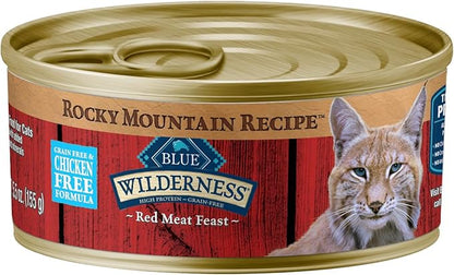 Blue Buffalo Wilderness Rocky Mountain Recipe Adult Wet Cat Food Paté, Chicken-Free &amp; Grain-Free Recipe, Made with Natural Ingredients, Red Meat Feast, 5.5-oz. Cans (24 Count)