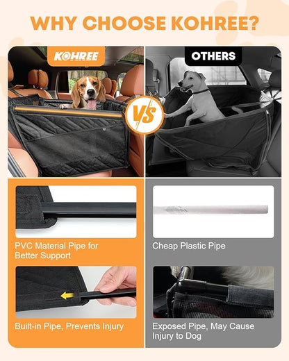 Kohree Dog Car Seat Cover for Small Dogs, Hard Bottom Dog Car Seat Cover for Back Seat with Upgraded PVC Pipe, Waterproof 900D Car Hammock for Dogs Pet Back Seat Extender for Cars SUV Truck-S