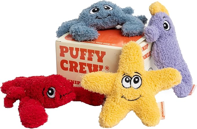 4 Pack Interactive Catnip Cat Plush Toy, Ocean Theme Set, 5&