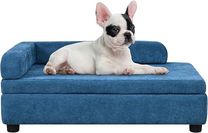 AFBKSS&amp;BB Pet Sofa with Hidden Storage for Puppy and Cat,Linen Fabric Dog Sofa,Cat Couch with Wooden Frame (Blue)