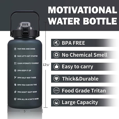 64oz,100oz,128oz Large Motivational Water Bottle with Time Marker, Leakproof &amp; BPA Free Half Gallon Big Water Bottle with Straw Handle Tritan Frosted Water Jug for Gym,Fitness,Outdoor Sports