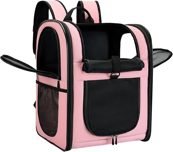 Apollo Walker Dog &amp; Cat Carrier Backpack for 4-15lb Pets - Ventilated Safe Design with Padded Back Support, Breathable Mesh Pet Backpack for Hiking, Travel, Outdoor (Pink)