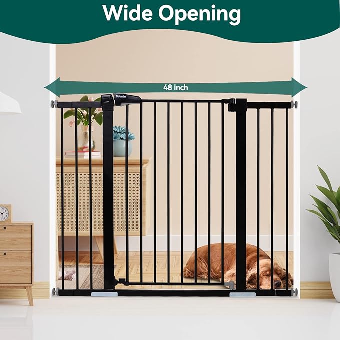 BABELIO 36" Tall Baby Gate, 29-48" Auto-Close &amp; Pressure Mounted, Black Steel Dog Gate for Stairs &amp; Doorways