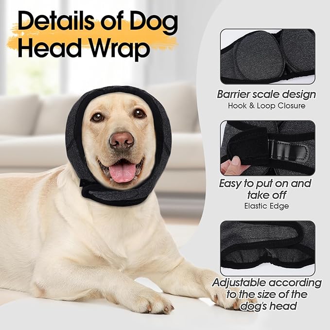 Dog Calming Hoodie, Dog Ear Muffs Noise Protection &amp; Anxiety Relief, No Shake Ear Wraps for Dogs Quiet Ears Cover Headband for Fireworks Grooming Swimming Bathing Force Drying