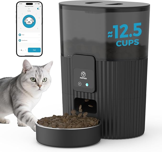 PAPIFEED Automatic Cat Feeder 3.5L/15 Cup 2.4G WiFi Pet Feeder for Dog Work with Alexa &amp; Echo Timed Cat Food Dispenser for Remote Feeding with Stainless Steel Bowl up to 10 Meals Per Day with APP