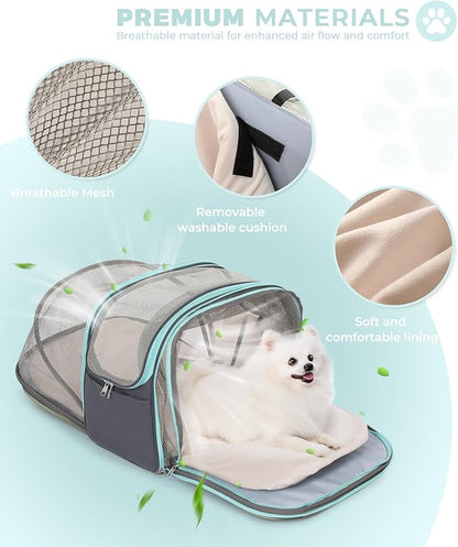 Expandable Pet Carrier Backpack, Cat Carrier Backpacks with Breathable Mesh for Cats Small Dogs Puppies Up to 25 Lbs Airline Approved Waterproof Travel Carrier with Safety Buckle for Hiking &amp; Flights