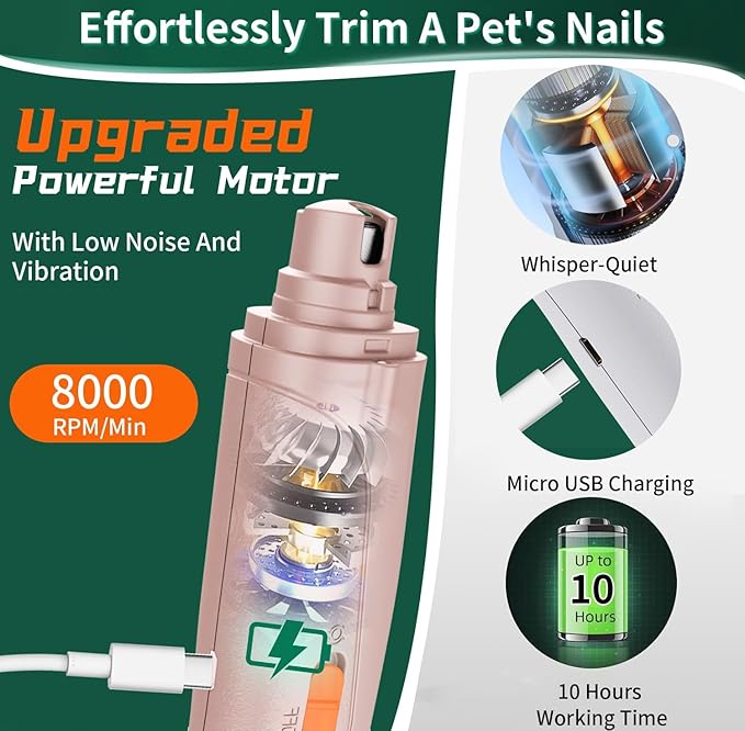 Dog Nail Clippers &amp; Cat Nail Clipper with Catcher, 2 in 1 Dog Nail Trimmers &amp; Grinder with Light for Large Small Dogs Cats,Silent Groom Pro Claw Trimmer, Rechargeable Dogs Nails Grinder Quiet
