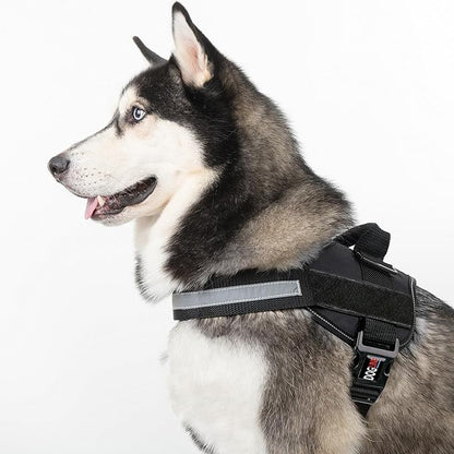 Dogline Dog Harness, Reflective No-Pull Adjustable Vest with Handle for Walking, Training, Breathable, No - Choke Harness for Small, Medium or Large Dogs Room for Patches Girth 15 to 18 in Black