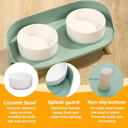 Elevated Dog Bowls Set, Ceramic Pet Food &amp; Water Bowls with Non-Slip Stand, No Spill Design for Cats/Small Medium Dogs Green