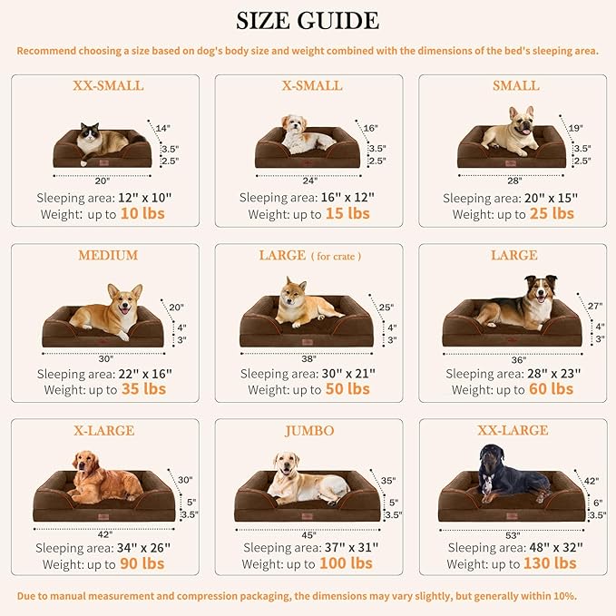 Comfort Expression Small Dog Beds Waterproof Orthopedic Foam Dog Sofa Beds for Small Dogs Comfy Pet Bed with Washable Removable Cover &amp; Non-Slip Bottom(X-Small,Chocolate Brown)