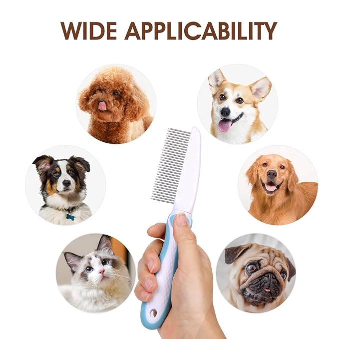 Professional Stainless Steel Grooming Comb for Dogs &amp; Cats - Detangler for Long/Curly Hair, Removes Tough Mats, Knots &amp; Tangles - Pain-Free Undercoat Deshedding Tool for DIY Pet Grooming
