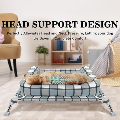 Elevated Raised Dog Bed Cot - Cooling Dog Bed with Pillows, Portable Washable Pet Cot with Metal Frame for Indoor &amp; Outdoor Use