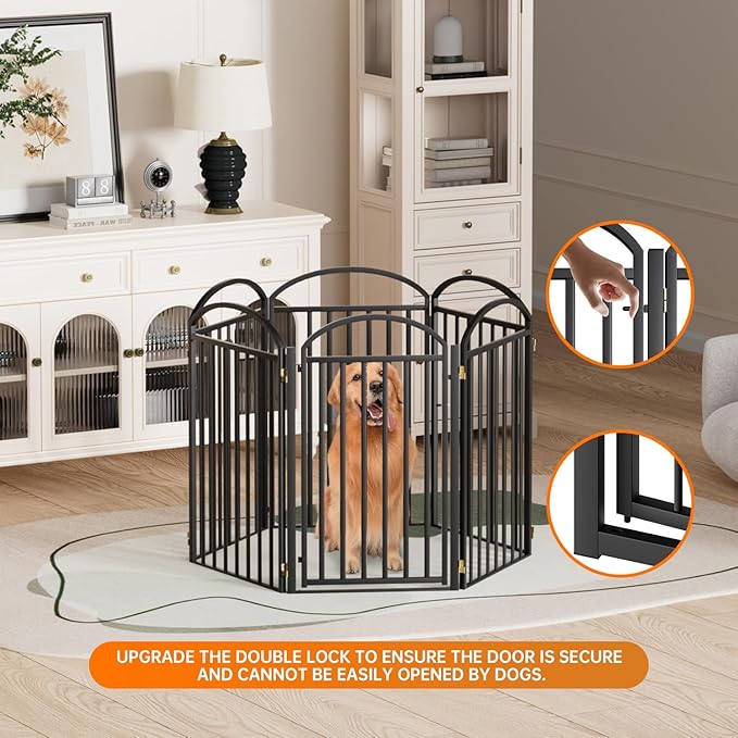 6 Panles Full Matel Freestanding Dog Gates with Door, 144"Extra Wide 36"Tall Free Standing Dog Pet Gate for Indoor &amp; Outdoor. Foldable Pet Fences for Doorways, House, Stairs, Porch, Deck, Yard