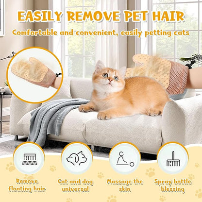 Pet Hair Removal Glove,2025 New All-in-One Grooming Mist Pet Hair Remover Gloves, Pet Hair Remover Glove for Cats &amp; Dogs,Double-Sided Reusable Gloves for Couch, Clothing,Carpet (Pink)