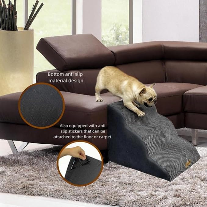 3-Step Dog Stairs for High Beds &amp; Couches Multi-Step Non-Slip Pet Steps with Balanced Ramp Indoor 2 3 4 5 Step Stairs for Small to Large Dogs and Cats Non-Slip Stickers 30D Grey