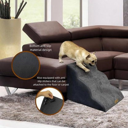 3-Step Dog Stairs for High Beds &amp; Couches Multi-Step Non-Slip Pet Steps with Balanced Ramp Indoor 2 3 4 5 Step Stairs for Small to Large Dogs and Cats Non-Slip Stickers 30D Grey