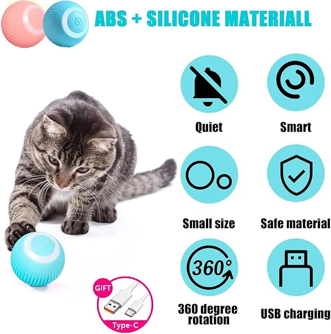 Power Ball 2.0 Interactive Cat Toy, Smart Automatic Rolling Ball for Indoor Cats, USB Charging (Pink &amp; Blue)