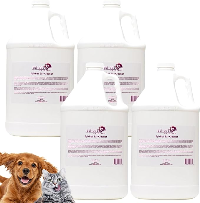 Dog &amp; Cat Ear Cleaner Solution with Aloe Vera &amp; Tea Tree Oil – Removes Itchy Ear Wax, Debris, Odor – Ears Wash, Drops &amp; Flush for Pets, Dog Ears Cleaning, Cat Cleaner, 16 oz- 4 Gallons