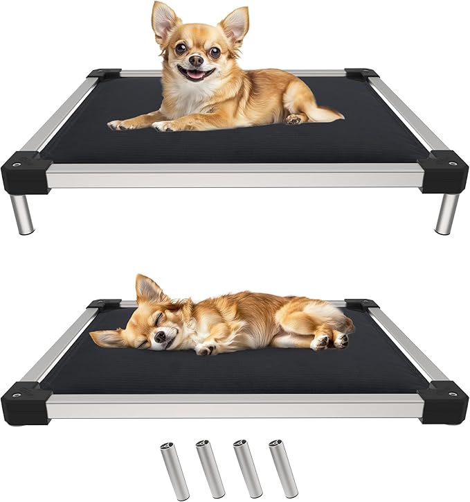 FXW TitanNest Chew-Proof Elevated Dog Bed, Raised Cot for Indoor/Outdoor/Camping Use, Durable &amp; Washable Padded Pet Bed for Toy Dogs, 23.0" L x 17.0" W x 4.5" H, Black