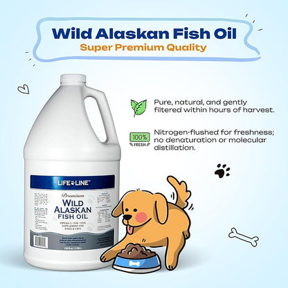 Life Line Pet Nutrition Wild Alaskan Fish Oil for Dogs and Cats 128oz – Omega 3 Fish Oil Supplement for Skin &amp; Coat, Brain, Eye &amp; Heart Health