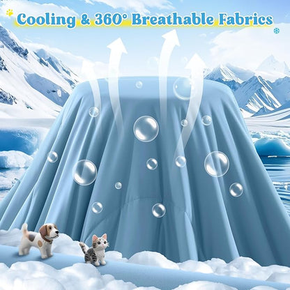 Cooling Blanket for Dogs, Lightweight &amp; Durable Dog Cooling Mat, Q-MAX>0.45 Soft Breathable Pets Comforter for Couch, Bed &amp; Car Essential - Light Blue 30x40 Inches
