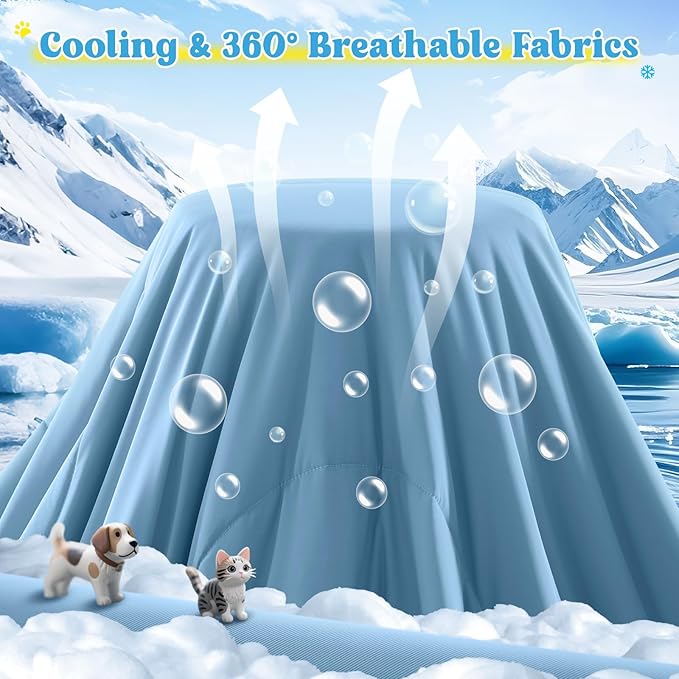 Cooling Blanket for Dogs, Lightweight &amp; Durable Dog Cooling Mat, Q-MAX>0.45 Soft Breathable Pets Comforter for Couch, Bed &amp; Car Essential - Light Blue 50x60 Inches