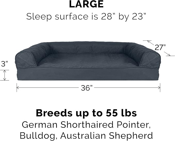 Furhaven Orthopedic Dog Bed for Large/Medium Dogs w/ Removable Bolsters &amp; Washable Cover, For Dogs Up to 55 lbs - Quilted Sofa - Iron Gray, Large