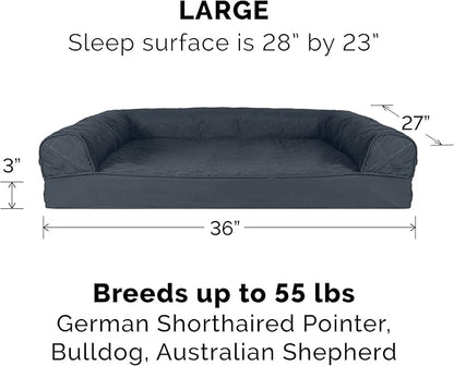 Furhaven Orthopedic Dog Bed for Large/Medium Dogs w/ Removable Bolsters &amp; Washable Cover, For Dogs Up to 55 lbs - Quilted Sofa - Iron Gray, Large