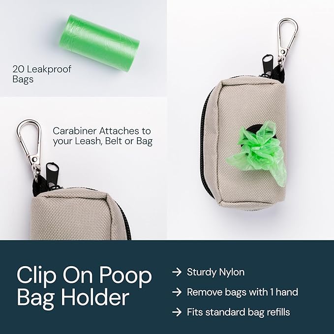MalsiPree Walking Set with Retractable Dog Leash, Poop Bag Holder, Leak Proof 12 Oz Dog Water Bottle, Flashlight &amp; 20 Poop Bags - 9.8ft Leash Retractable for Small to Medium Pet (Sand &amp; Teal, 12 Oz)