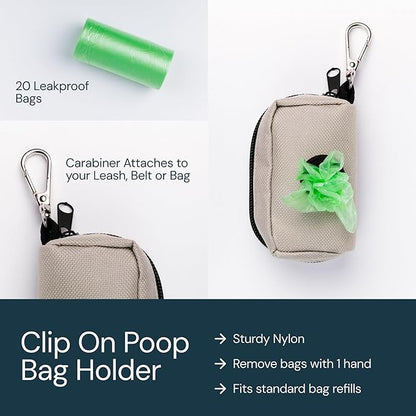 MalsiPree Walking Set with Retractable Dog Leash, Poop Bag Holder, Leak Proof 12 Oz Dog Water Bottle, Flashlight &amp; 20 Poop Bags - 9.8ft Leash Retractable for Small to Medium Pet (Sand &amp; Teal, 12 Oz)