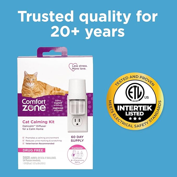 Comfort Zone 60 Day Starter Kit; 1 Multicat Diffuser &amp; 2 Refills; Cat Calming Pheromone; Reduce Stress, Aggression, Fighting, Urine Marking, Scratching